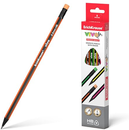 Erich Krause Bleistifte HB mit Radiergummi Dreikant 12 Stück - ergonomischer Graphitstift für Büro Schule und Hobby
