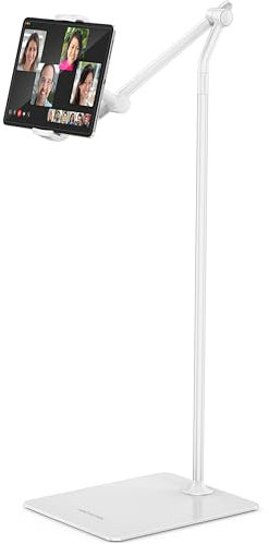 AboveTEK Soporte de Suelo para Tableta, Soporte de iPad Ajustable y Elegante, Soporte de Tableta y Teléfono de Aluminio con Rotación de 360° para Sofá y Cama (Blanco)