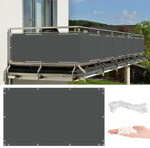 AYLFBFU Sichtschutz Balkon Sandfarbe 65x150cm, HDPE 165 g/m² - Wetterfest & UV-Beständig, mit Ösen Kabelbinder und Kordel - Balkonverkleidung für Balkon Geländer, Terrasse & Garten