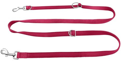 PETCOOZ Hundeleine 2 m Verstellbare Schleppleine mit 2 Karabiner, Verdickte Doppelleine Führleine für Kleine Mittelgroße Hunde, Freihandleinen Übungsleine aus Nylon, Weinrot