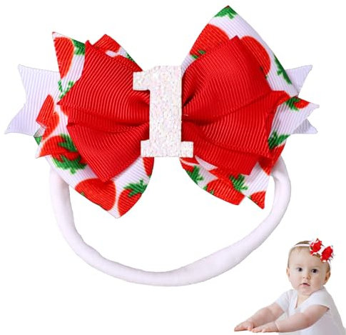 lasuroa Baby Schleifen Haarband, Süß Baby-Haarschleife Elastisches Haar-Accessoires mit Schleife für Baby-Mädchen Kleinkinder Dekorationen für die Erste Geburtstagsparty Foto-Requisiten (Erdbeere)