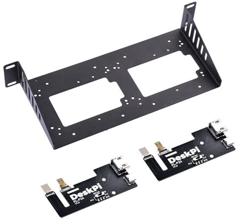 GeeekPi DeskPi RackMate Zubehör SBC Regal 25,4 cm 1U Rack Regal mit 2 Micro-HDMI-auf-HDMI-Adapterplatinen KL-P24 für Raspberry Pi 5 / Pi 4B