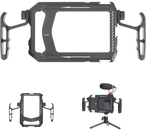 Hersmay Aluminium Universal Smartphone Käfig Foto Video Stabilisator mit Griffen Rig für iPhone Samsung Handy Vlog Live Stream Filmmaking, mit Cold Shoe Stativhalterung