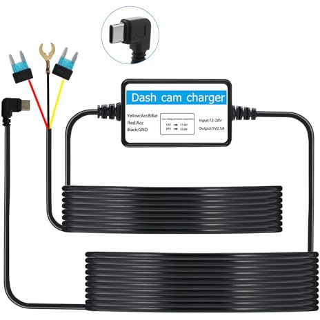 Dash Cam Hardwire Kit USB Type-C, 12V-24V to 5V/3A with Mini-Fuse Adapter, 3.5 Meter Wiring & Low Voltage Protection for 24-Hour Parking Monitor, Dash Cam Power Kit Compatible with Nextbase Dash Camer