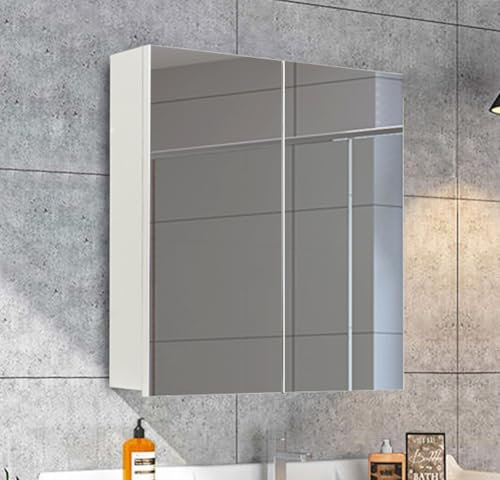 ZBAOLTO Spiegelschrank Bad für Badezimmer,Spiegelschrank Badezimmerschrank mit Spiegel 2 Tür 3 Ablagefach,Mirror Cabinet, Bathroom Cabinet Modern Weiß 50x13x60 cm