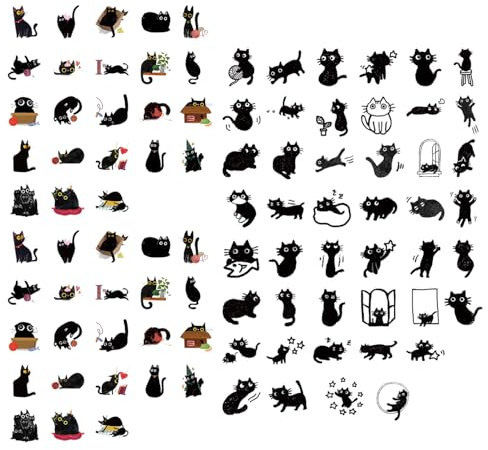 91 Nette Katze Aufkleber, Cartoon-Aufkleber Mit Schwarzer Katze, Katze Scrapbook Aufkleber, Kawaii Katze Aufkleber, Dekorative DIY-Aufkleber, Geeignet Für Bücher, Skateboards