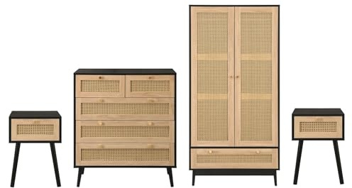 Birlea Black Wooden 4 Piece Furniture Set Wardrobe Chest of Drawers Bedsides Croxley