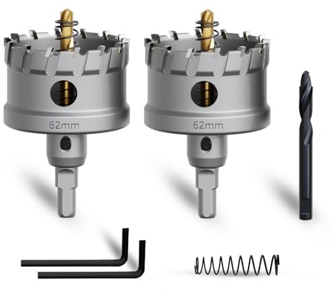 METOTY 2 Stück 62mm lochsäge metall，Hartmetall Lochsäge,Hartmetall Bohrer,mit Ein zusätzlicher nitrierter Stufenführungsbohrer gratis und L-Wrench,für Stahl Eisen Aluminum Metall