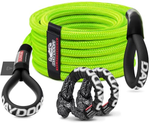 DAYDOOR 7/16'' x 30ft Tow Rope, UHMWPE Heavy Duty Offroad Snatch Strap with 2 Soft Shackles, 31,200 Lbs Towing Rope Kit for for Off-Road Vehicle 4WD ATV, UTV, SUV (Green)