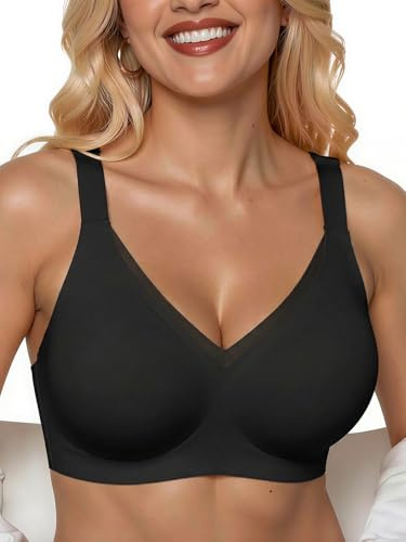 PoseFree Seamless Jelly Bra Wireless Supportive V Mesh Bra for Older Women | Full Coverage,Everyday,Buttery Soft Invisible Under Tshirt Bralettes,No Underwire,Back Smoothing,Plus Size,All-Age Comfort