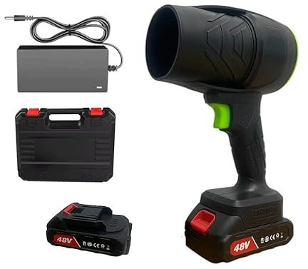 Soffiatore a Batteria 48V Portatile, Doppia Batteria 3000mAh, con Custodia e Caricatore, per Auto e Giardino
