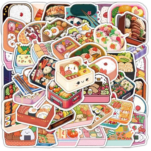 Zum Essen Aufkleber für Jugendliche Erwachsene 50 Stück Boxed Meal Vinyl Sticker Set Auto Motorräder Fahrrad Skateboard Snowboard Gepäck Laptop Koffer Helm Motorrad Computer