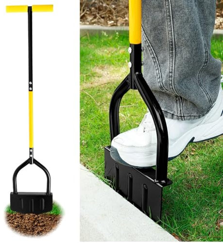 Rasenkantenstecher,106 cm,Rostfrei Kantenstecher Rasen mit T-Griff,Scharfer Sägezahn Halbmond Rasenschäler,Langstieliges Rasenkantenschneider für Gehwege,Beete,Gartenkanten Hof(schwarz)