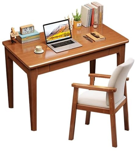 Conjunto De Escritorio Y Silla De Madera Para Oficina En Casa Mesa De Ordenador De Madera Maciza Con Cajón Y Sillón Tapizado Escritorio Para Dormitorio O Espacio De Trabajo(Brown(B),80X60X75CM)