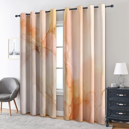 Generisch Orange Marmor Vorhänge Blickdicht Gardinen mit Ösen, Abstrakt Deko Muster Wohnzimmer Schlafzimmer Fenster Verdunklungsvorhänge, H 220 x B 140 cm 2er Set (4L2-24)