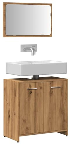 Qnhdfrt Armadietto da parete con specchio in legno di quercia Artisan, 60 cm, sottile con spazio per lavandino