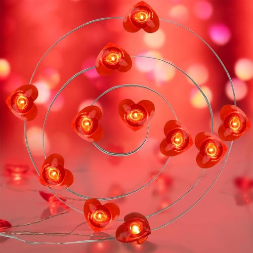 Kaleora LED Lichterkette Herzen, 2M 20 LED Rote Herzförmige Lichterkette Batteriebetrieben, Lichterketten Herzen für Valentinstag, Hochzeit, Jahrestage, Party, Innen Deko