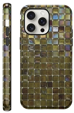 Yoedge HandyHülle für iPhone 15 Pro Hülle Kariert, Checkered Aesthetic Quadratisches Muster Glitzer Ästhetische Design Mädchen Geschenk Schutzhülle, Silikon Case Cover für iPhone 15Pro 6,1, Grün