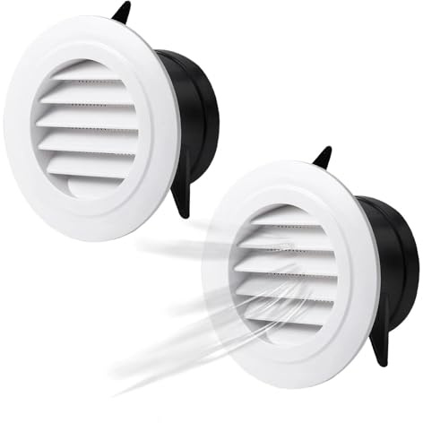 AMONENZ 2 Pezzi Griglia Aerazione Tonda, Plastica ABS Griglia Aerazione, Ventilazione in Plastica Tonda da Incasso, con Rete Anti-Insetti, per Casa, Ufficio, Bagno, Camper