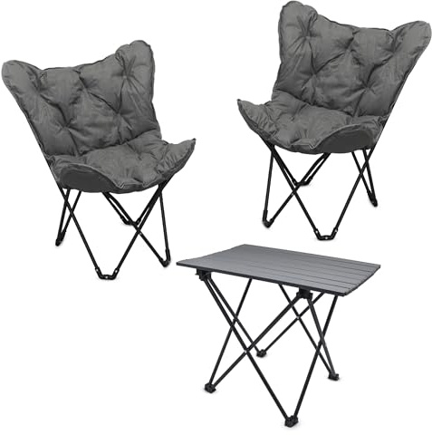 Spetebo Camping Sitzgruppe mit Alu Klapptisch inklusive Taschen - 3-teilig | Bis 110kg Belastbarkeit, Garten Tischgruppe, Outdoor Lounge Sessel Klappstuhl