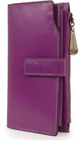Catwalk Collection Handbags - Grande Portafoglio Donna in Pelle - Portamonete Per Smartphone e 20 Carte di Credito - RFID Protezione - Stella - Viola