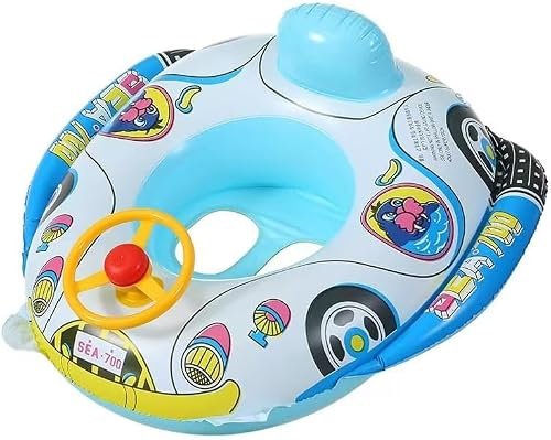Coche Flotadores Bebé, Flotador de Piscina con Asiento y Volante, Coche Anillo de Natación para Niños, Bebé Flotador de Natación Inflable, Juguetes de Piscina para Niños de 6 A 48 Meses-A