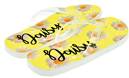 Personalised Floral Daisy Design Ladies Flip Flops with First Name UK Size 6-8 (PLEASE READ INSTRUCTIONS ON LISTING AS TO HOW TO ADD PERSONALISATION TO YOUR ORDER)