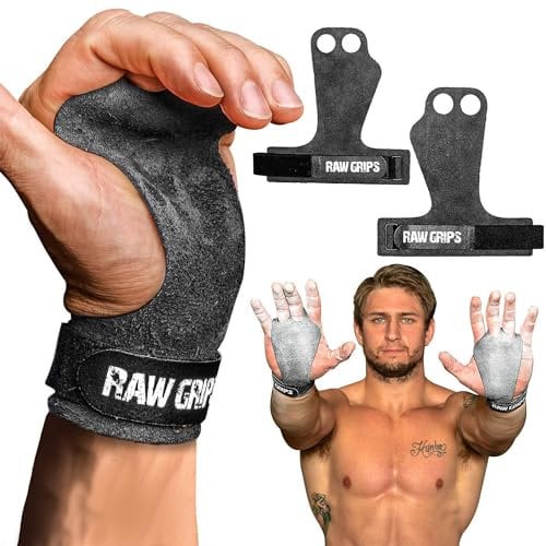 JerkFit Raw Grips 3.0, 2-Finger Gymnastikgriffe aus Leder - Klimmzuggriffe zum Schutz der Hände - Handgriffe für Gymnastikstangen, Handflächenschutz für Sportler zur Vermeidung von Rissen und Blasen
