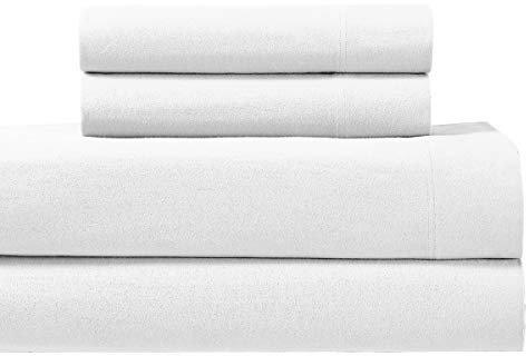 Royal Tradition Bettlaken aus schwerem Flanell, 100 % Baumwolle, extra lang, XL, 3-teiliges Set, Weiß, 170 g/m²