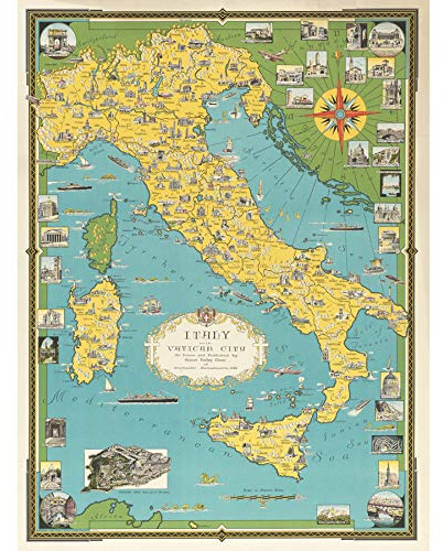 Chase 1944 Pictorial Map Italy Vatican City Unframed Wall Art Print Poster Home Decor Premium