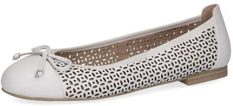 CAPRICE Damen Ballerinas aus Leder mit Lochmuster, Weiß (White Nappa), 42 EU
