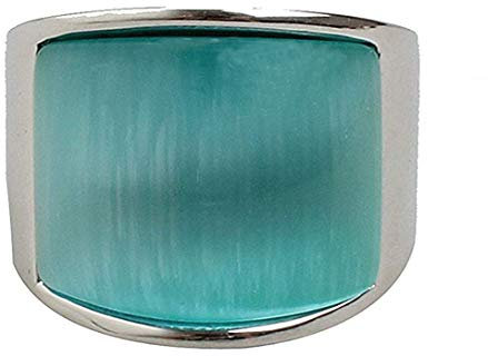HIJONES Schmuck Damen Herren Mosaik Katzenauge Stein Edelstahl Opal Ringe Weit Silber Hell Grün Größe 57 (18.1)