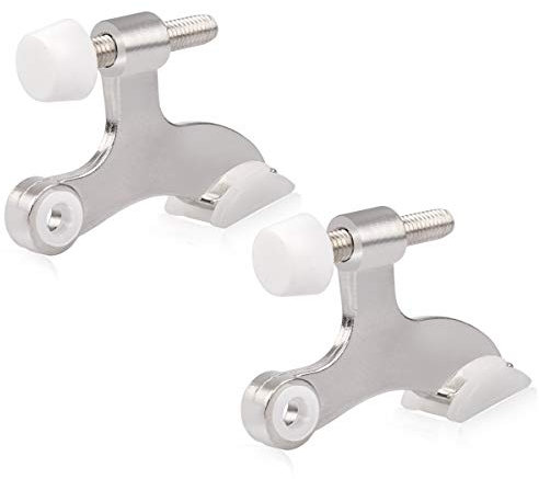 HOMOTEK 2 Pack Hinge Pin Satin Nickel Door Stopper,Adjustable Deluxe Heavy Duty Door Stopper 2-1/2x1-3/4,with White Rubber Bumper Tips