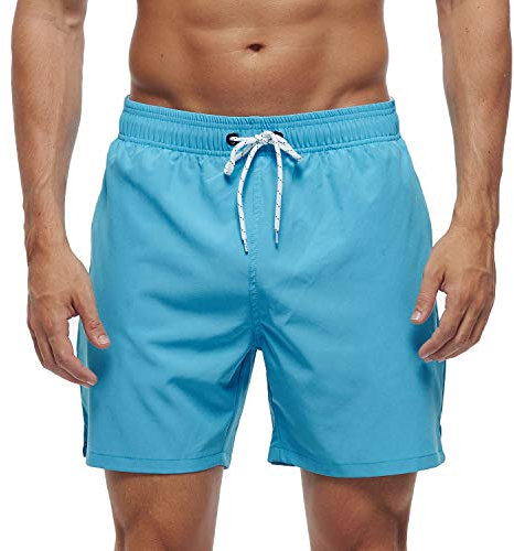 Arcweg Badehose für Herren mit Reißverschlusstasche Atmungsaktiv Wasserabweisend Badeshorts Männer Trainingsshorts Elastisch Verstellbar Mit Tunnelzug Meshfutter Hellblau M(EU)