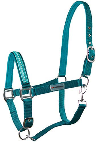 Horsenjoy Halfter Glitter Strass - Steine Pferdehafter Crystal Stallhalfter (Pony, türkis)