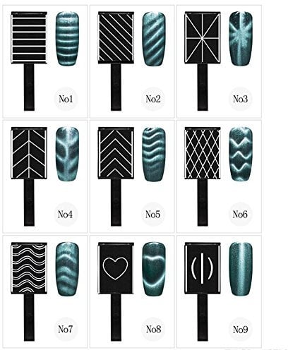 Nikou Manicure Nail Art Tools - 9Pcs/Set 3D Cat Eye Magnetic LED Polish Soak Off Portable UV Gel Magnet Stick Multiple Style