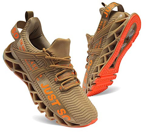 Wonesion Schuhe Herren Laufschuhe Straßenlaufschuhe Herren Sneaker Leichtathletikschuhe Schuhe, Gold, EU46