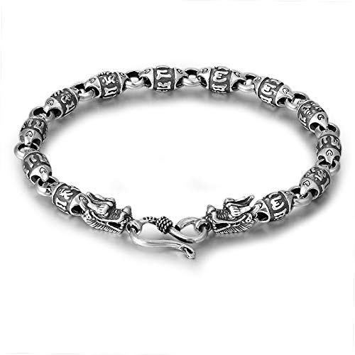 WOZUIMEI Chinesisches Stil Silber Armband 925 Sterling Silber Schmuck Thai Silber Retro Super Heftig Dominierende Persönlichkeit Glücksjahr Führenden Armband Männlichkleines Drachenarmband