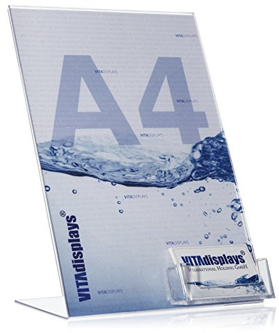 10 Stück DIN A4 Werbeaufsteller, L-Ständer, L-Aufsteller mit extra Visitenkartenhalter als Tischaufsteller aus original PLEXIGLAS