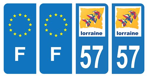 HADEXIA – Juego de 4 pegatinas para placa de matrícula de coche, departamento 57 de Moselle con logotipo antiguo, región Lorena & F Francia Europa