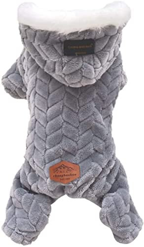 Hundemantel mit 4 Beinen und Mütze Warme Winterjacke mit Kapuze für Kleine Hunde Welpenschneeanzug, Weiches Winddichtes Winterhunde-Sweatshirt für Kleine Mittlere Hunde ( Farbe : Grau , Größe : L )