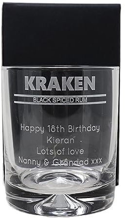 Personalised Engraved Dimple Glass Tumbler - Kraken Spiced Rum Banner Design (Cardboard Gift Box)