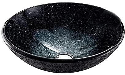SXLSZ GEH?rtetes Glas Waschbecken, Rund Aufsatzwaschbecken Glas Aufsatz Waschschale Waschtisch Schwarzer Sternenverlauf Waschbecken Waschschale, Handwaschbecken,Single Sink