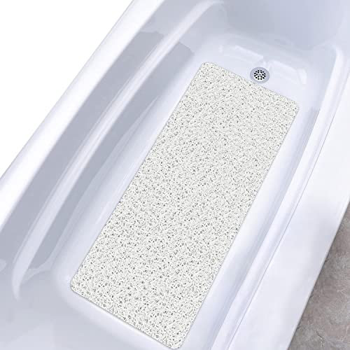 Badewannenmatte rutschfest Duschmatte, 40 * 100cm, Weich Komfort Sicherheits Badewannenmatte mit Ablauflöchern, PVC-Luffa Massage Duschmatten für Badewannen, Schnell trocknend (Weiß)