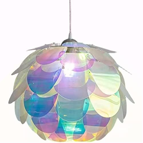 JYLITETLUX DIY Puzzle Pendant Lamp Shade, Shiny Mermaid Squama Style DIY Jigsaw Lampshade, Easy to Assemble, Lightweight, Dia 400mm, Multiple Colors Effect