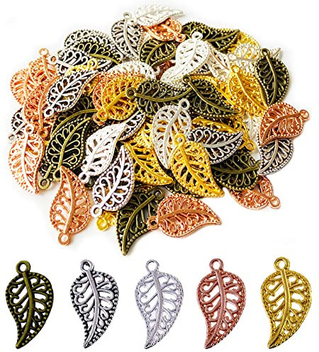 Eterspr 75 Stück Legierung Loch Baum Blatt, Metall Pflanze Hohl Charms, für DIY Handwerk, Halskette Anhänger Und Ohrring