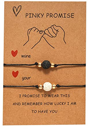 Carufin Armband Sonne Mond Yin Yang Bagua Perlen Vulkanstein Paar Armbänder Handgemachte Wachslinie Geflochtenes Papierarmband Einstellbare Freundschaft Hand Zubehör (Vulkanischer Stein)