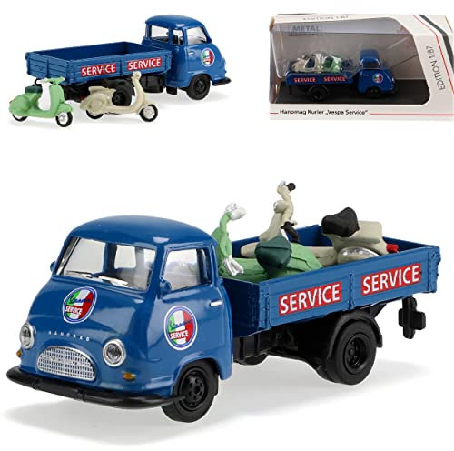 Hanomag Kurier Vespa Service mit 2 Vespas Blau LKW H0 1/87 Schuco Modell Auto mit individiuellem Wunschkennzeichen