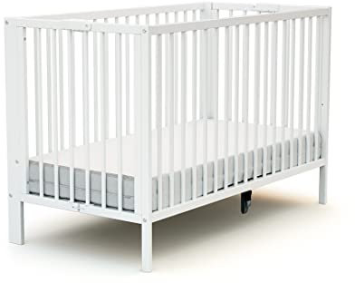 AT4 - Klappbares Babybett 60x120 ESSENTIEL Weiß| 124 x 64 x 82 cm |Faltbares Kinderbett | Gitterbett mit Lattenrost 2 Stufen Höhenverstellbar