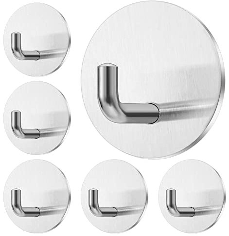 flintronic Ganchos Adhesivos para Pared, 6 Piezas Colgador Toallas Baño Acero Inoxidable, Potentes Impermeable Gancho Pared para Cocina Baño Oficina Armario, Colgar Abrigos Toallas
